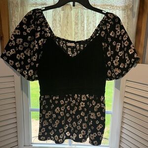 Maurices Black and Tan Smocked Ruffled Blouse